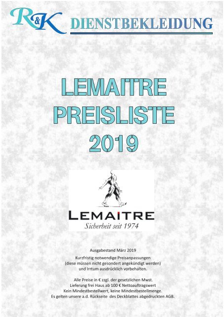 2019 Lemaitre Verkaufspreisliste