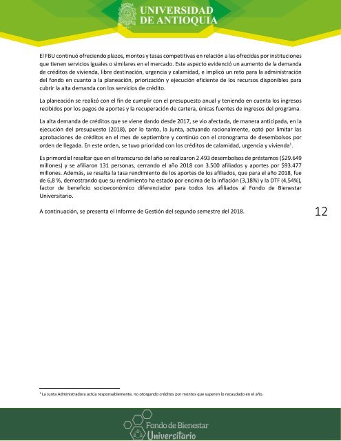 INFORME DE GESTIÓN Y RESULTADOS FBU SEGUNDO SEMESTRE 2018 F