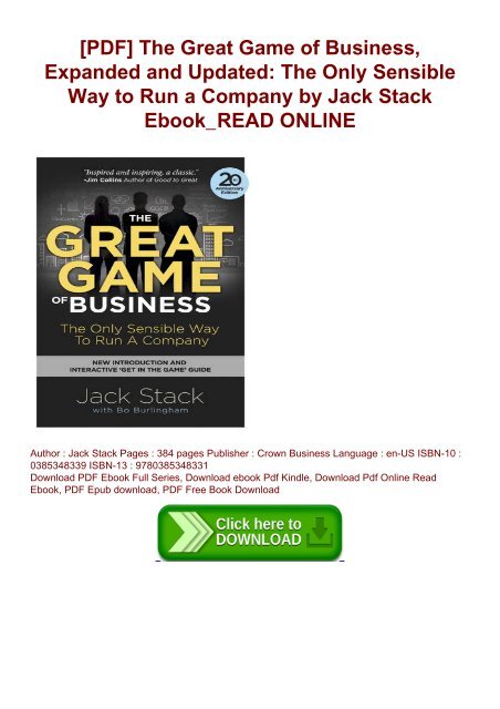 [PDF] The Great Game of Business, Expanded and Updated: The Only Sensible Way to Run a Company by Jack Stack Ebook_READ ONLINE