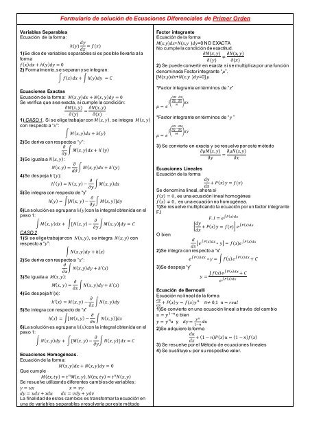 Formulario ecuaciones diferenciales