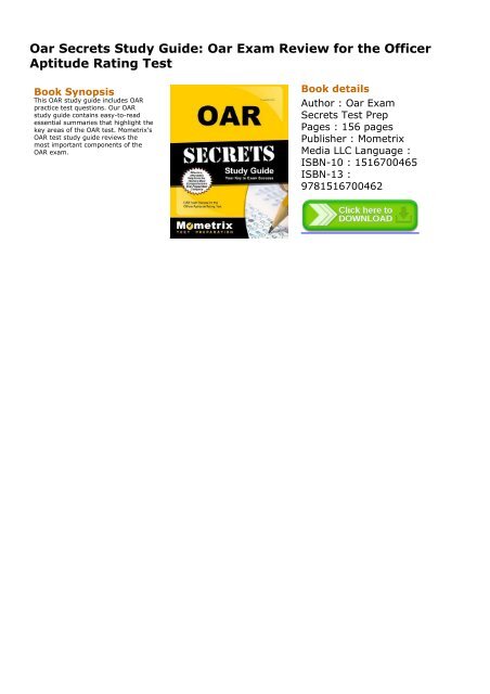 (EXTRA) Oar Secrets Study Guide: Oar Exam Review for the Officer Aptitude Rating Test eBook PDF Download