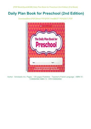 PDF DOWNLOAD Read Online Daily Plan Book for Preschool (2nd Edition) PDF eBook