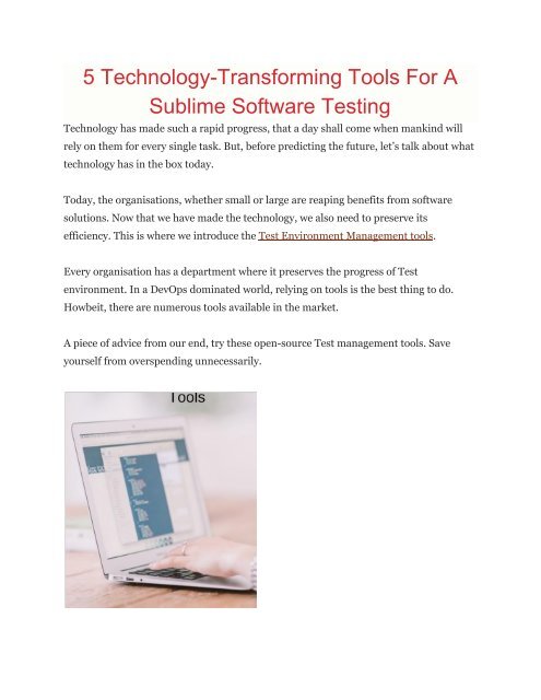 5 Technology-Transforming Tools For A Sublime Software Testing