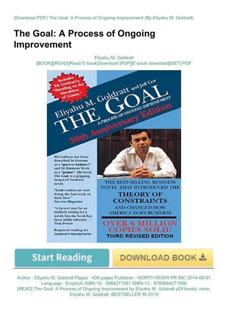 Read The Goal A Process Of Ongoing Improvement By Eliyahu M Goldratt Pdf Books