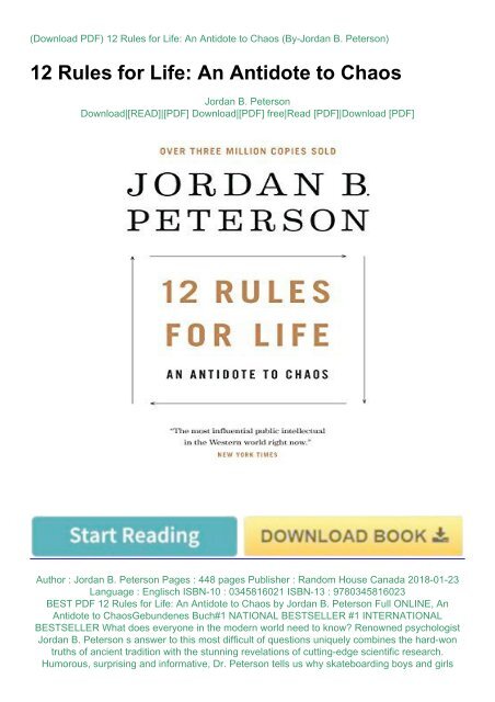 BEST PDF 12 Rules for Life: An Antidote to Chaos by Jordan B. Peterson Full  ONLINE