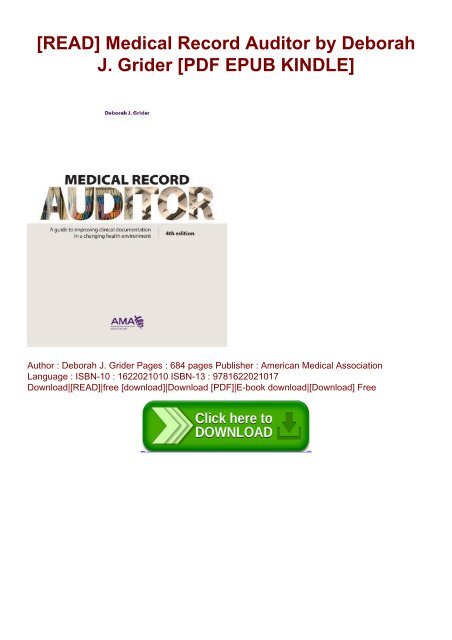 [READ] Medical Record Auditor by Deborah J. Grider [PDF EPUB KINDLE]