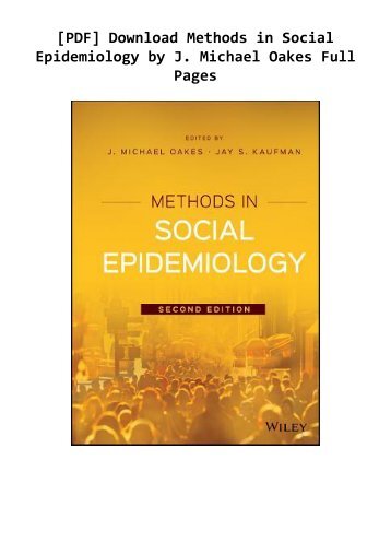 [PDF] Download Methods in Social Epidemiology by J. Michael Oakes Full Pages 