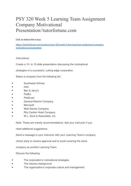 PSY 320 Week 5 Learning Team Assignment Company Motivational Presentation