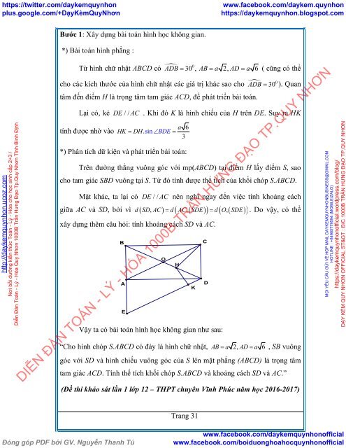 Khai thác và xây dựng một số bài toán hình học không gian ứng dụng thực tế thường sử dụng trong kỳ thi THPT QG