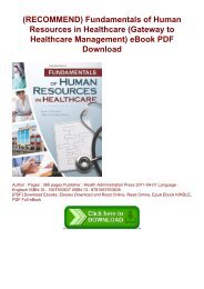 (RECOMMEND) Fundamentals of Human Resources in Healthcare (Gateway to Healthcare Management) eBook PDF Download
