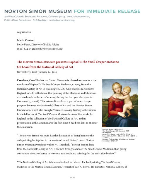 Raphael's 'The Small Cowper Madonna' Norton Simon Museum