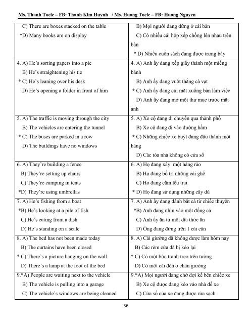 DỊCH SONG NGỮ NGHE HIỂU ETS TOEIC 2016 - PART 1234