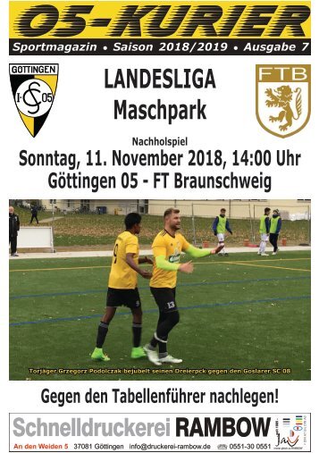 Saison 18/19 - SpTg 8 (Nachholspiel): Gö̈ttingen 05 - FT Braunschweig