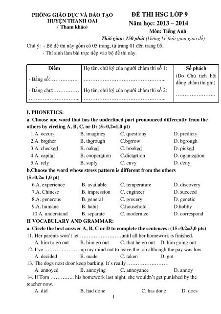 Tuyển tập 353 đề thi học sinh giỏi môn Tiếng Anh lớp 6,7,8,9,10,11,12 (có đáp án)