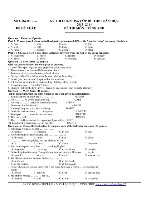 Tuyển tập 353 đề thi học sinh giỏi môn Tiếng Anh lớp 6,7,8,9,10,11,12 (có đáp án)