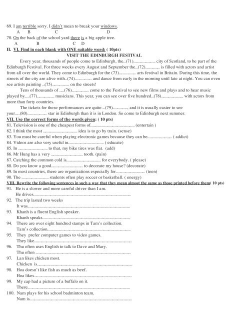 Tuyển tập 353 đề thi học sinh giỏi môn Tiếng Anh lớp 6,7,8,9,10,11,12 (có đáp án)