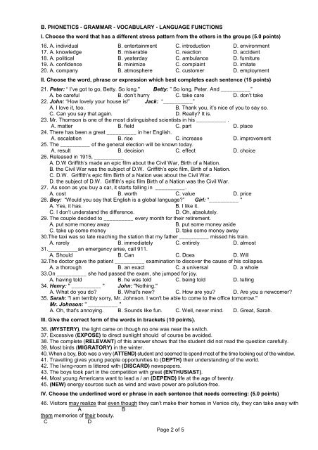 Tuyển tập 353 đề thi học sinh giỏi môn Tiếng Anh lớp 6,7,8,9,10,11,12 (có đáp án)