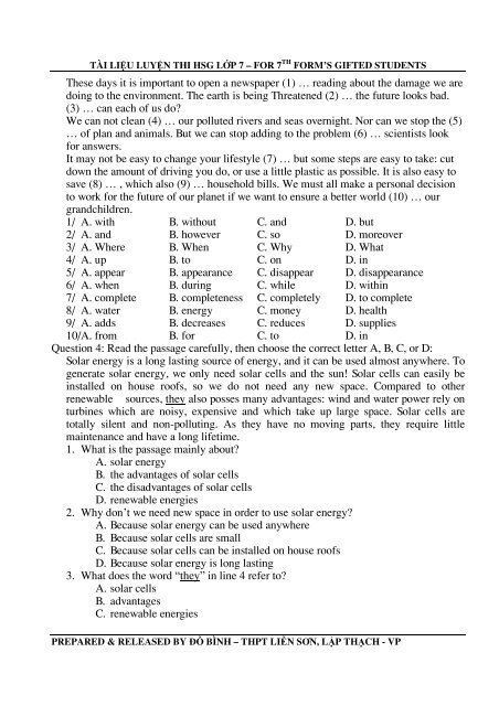 Tuyển tập 353 đề thi học sinh giỏi môn Tiếng Anh lớp 6,7,8,9,10,11,12 (có đáp án)