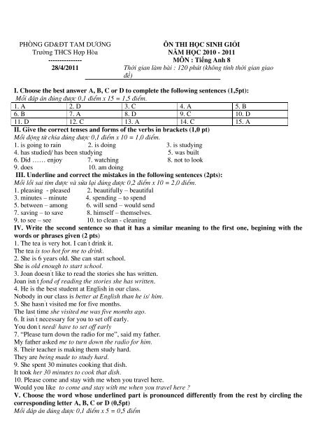 Tuyển tập 353 đề thi học sinh giỏi môn Tiếng Anh lớp 6,7,8,9,10,11,12 (có đáp án)