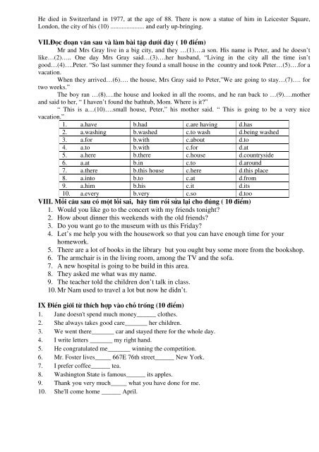 Tuyển tập 353 đề thi học sinh giỏi môn Tiếng Anh lớp 6,7,8,9,10,11,12 (có đáp án)