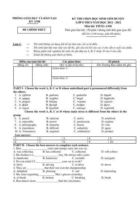 Tuyển tập 353 đề thi học sinh giỏi môn Tiếng Anh lớp 6,7,8,9,10,11,12 (có đáp án)