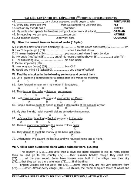 Tuyển tập 353 đề thi học sinh giỏi môn Tiếng Anh lớp 6,7,8,9,10,11,12 (có đáp án)