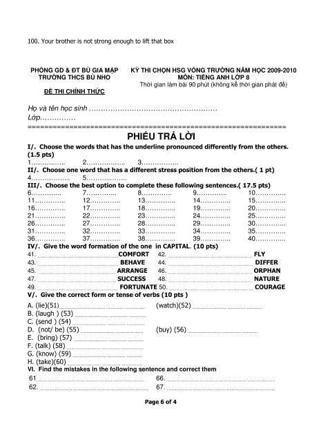 Tuyển tập 353 đề thi học sinh giỏi môn Tiếng Anh lớp 6,7,8,9,10,11,12 (có đáp án)