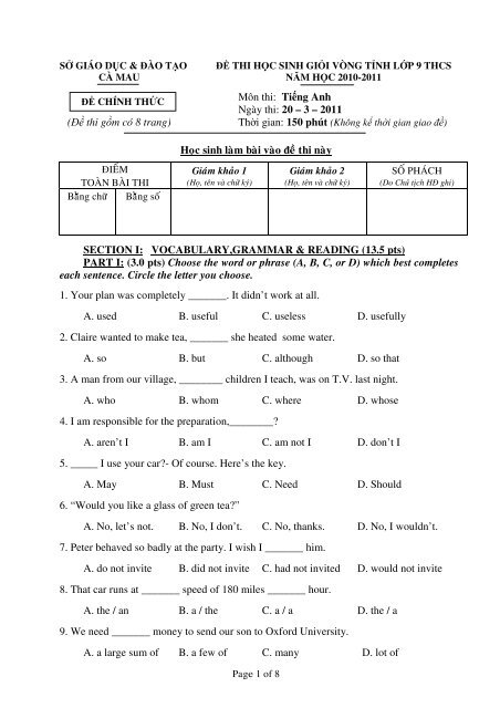 Tuyển tập 353 đề thi học sinh giỏi môn Tiếng Anh lớp 6,7,8,9,10,11,12 (có đáp án)