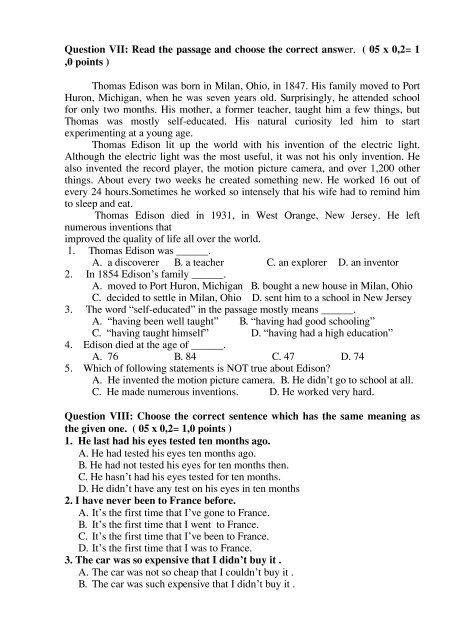 Tuyển tập 353 đề thi học sinh giỏi môn Tiếng Anh lớp 6,7,8,9,10,11,12 (có đáp án)