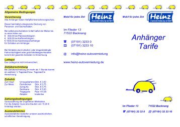 Anhänger Tarife - Heinz Autovermietung GmbH