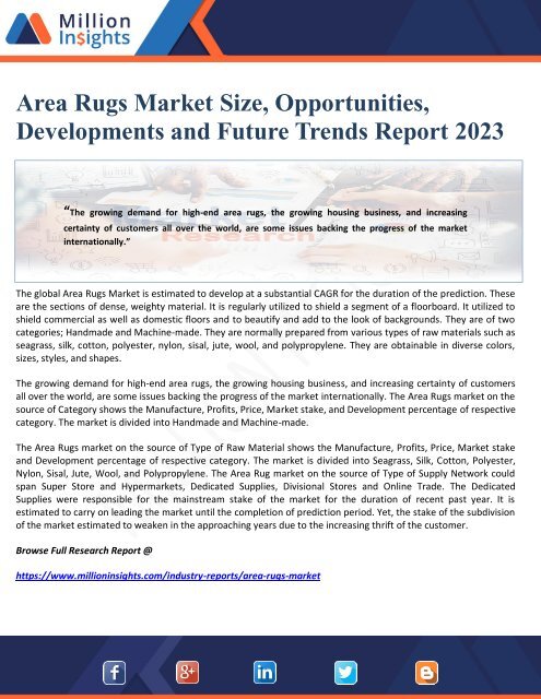 Area Rugs Market Size, Opportunities, Developments and Future Trends Report 2023