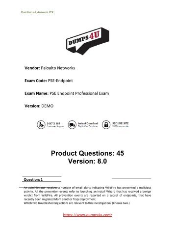 Paloalto Networks PSE-Endpoint Dumps Questions 2019