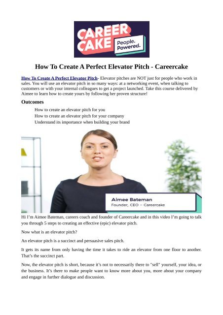 How To Create A Perfect Elevator Pitch - Careercake