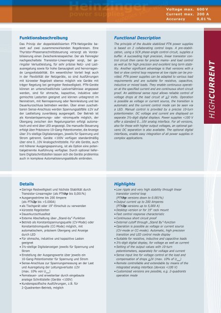 HIGH CURRENT PTN-Series - HEINZINGER ELECTRONIC