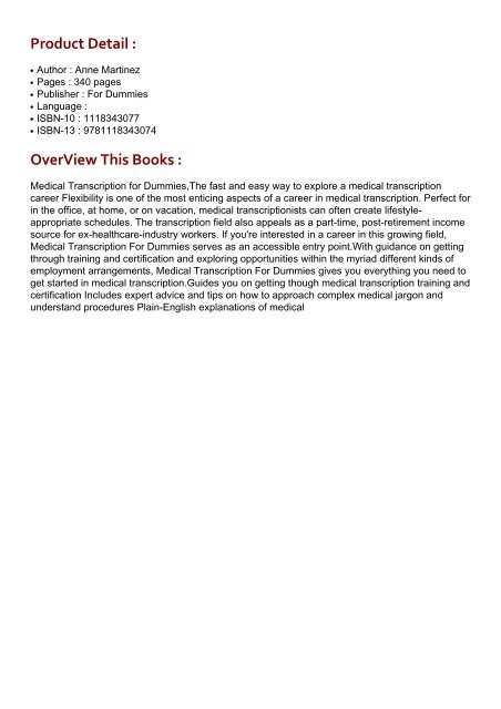 (BRIGHT) Medical Transcription for Dummies ebook eBook PDF