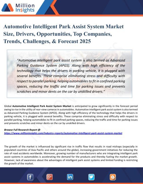 Automotive Intelligent Park Assist System Market Growth Drivers, Vendors Landscape, Shares, Trends, Industry Challenges with Forecast to 2025