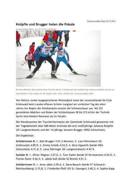 Knöpfle und Brugger holen die Pokale - Skiclub Hinterzarten