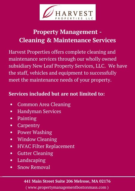 Property Management – Cleansing & Maintenance Services