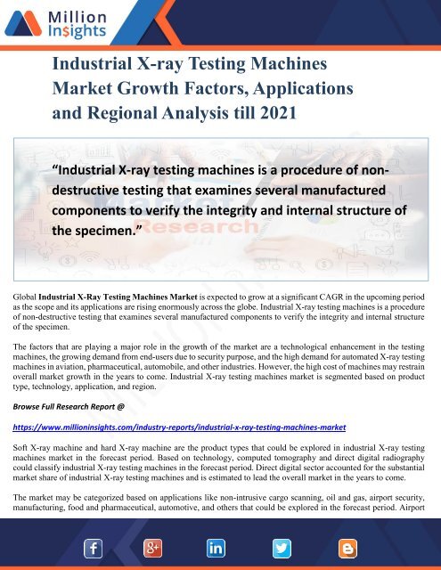 Industrial X-ray Testing Machines Market Growth Factors, Applications and Regional Analysis till 2021