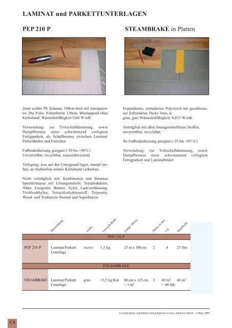 LAMINAT und PARKETTUNTERLAGEN - Kuegele