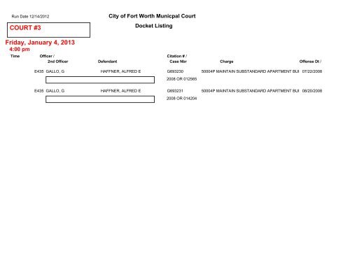 COURT #1 Friday, December 14, 2012 - City of Fort Worth
