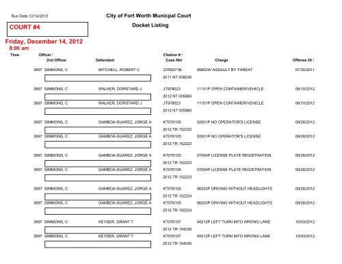 COURT #1 Friday, December 14, 2012 - City of Fort Worth