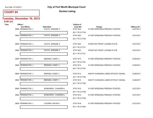 COURT #1 Friday, December 14, 2012 - City of Fort Worth