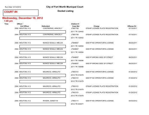 COURT #1 Friday, December 14, 2012 - City of Fort Worth