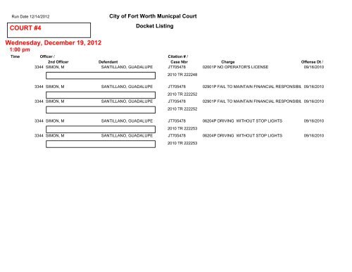 COURT #1 Friday, December 14, 2012 - City of Fort Worth