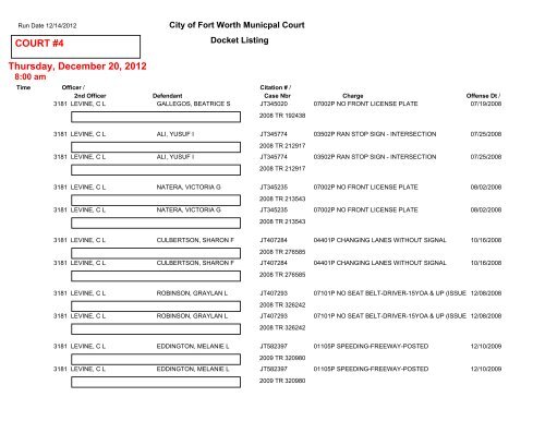 COURT #1 Friday, December 14, 2012 - City of Fort Worth