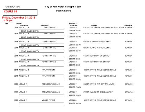 COURT #1 Friday, December 14, 2012 - City of Fort Worth