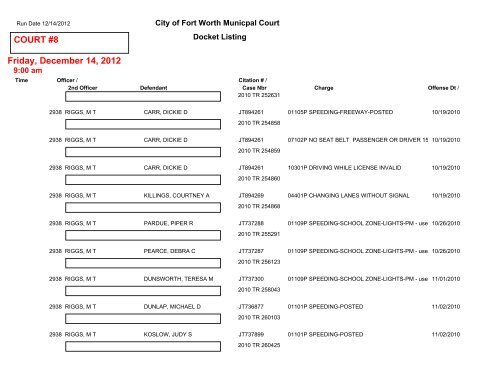 COURT #1 Friday, December 14, 2012 - City of Fort Worth