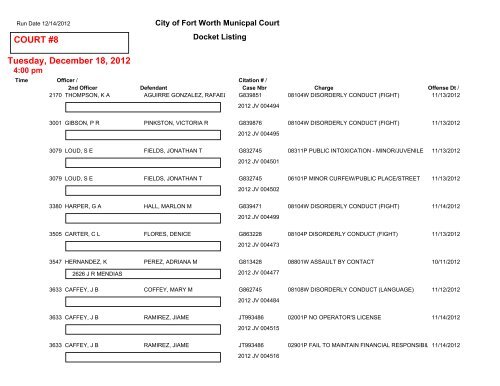COURT #1 Friday, December 14, 2012 - City of Fort Worth