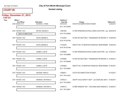 COURT #1 Friday, December 14, 2012 - City of Fort Worth